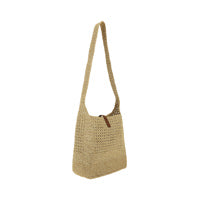 Hobo Raffia Bag in Crochet and Smooth Leather - Naturel
