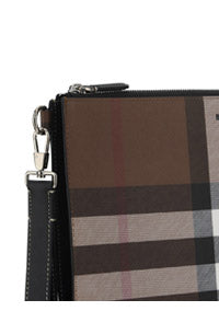 Vintage Check and Leather Zip Pouch - Birch Brown