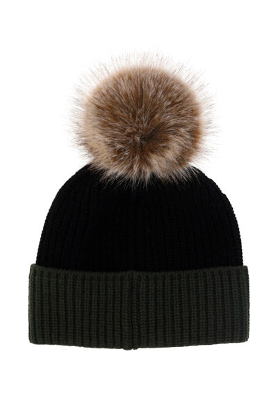 Beanie With Pom-Pom - Black / Grey