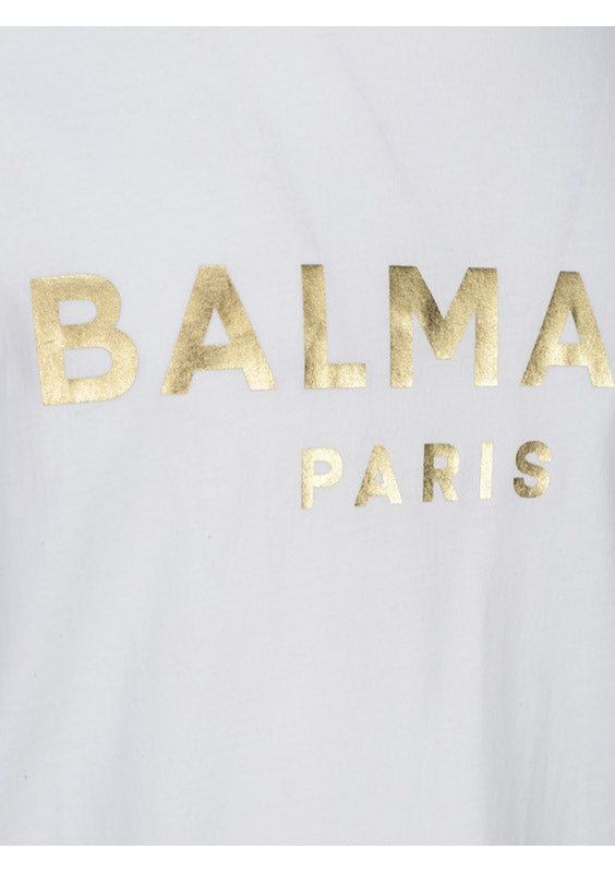 Cotton T-shirt With Paris Logo Print - White / Gold