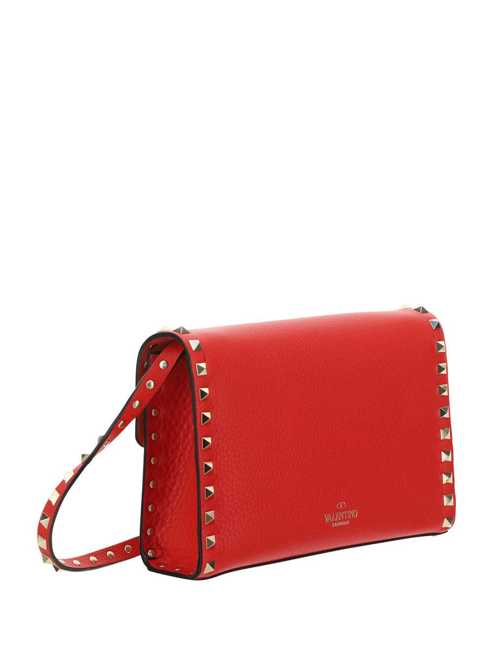 Small Rockstud Grainy Calskin Crossbody Bag - Rouge Pur