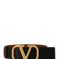 Reversible VLogo Signature Belt in Shiny Calfskin - Saddle Brown / Black .