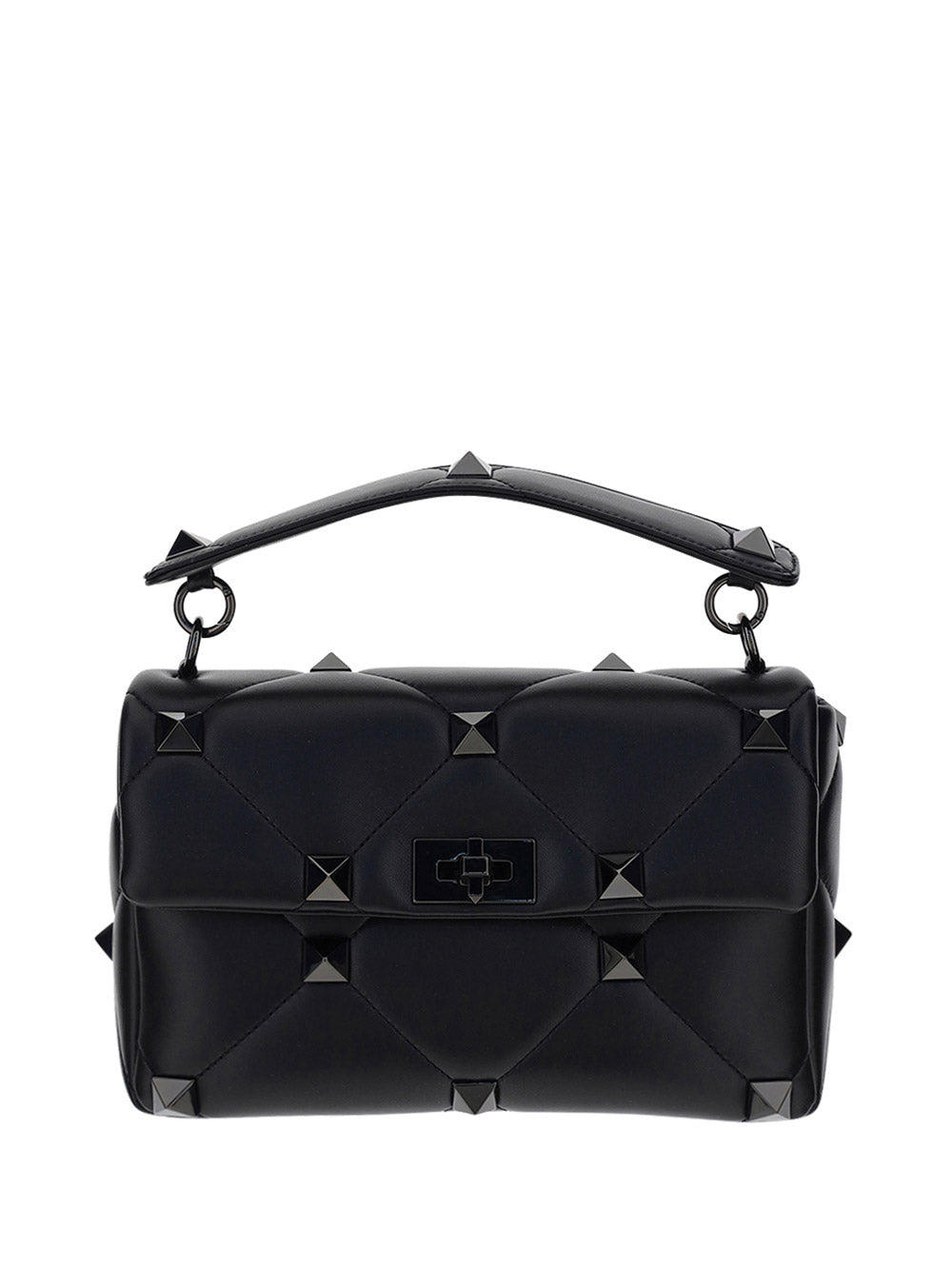 Large Roman Stud Shoulder Bag in Nappa with Chain and Tone-on-tone Studs - Black