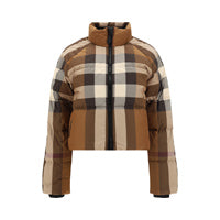 Check Cropped Puffer Jacket - Dark Birch Brown