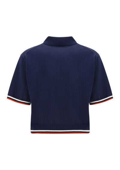Cropped Silk and Cotton Polo Shirt - Navy