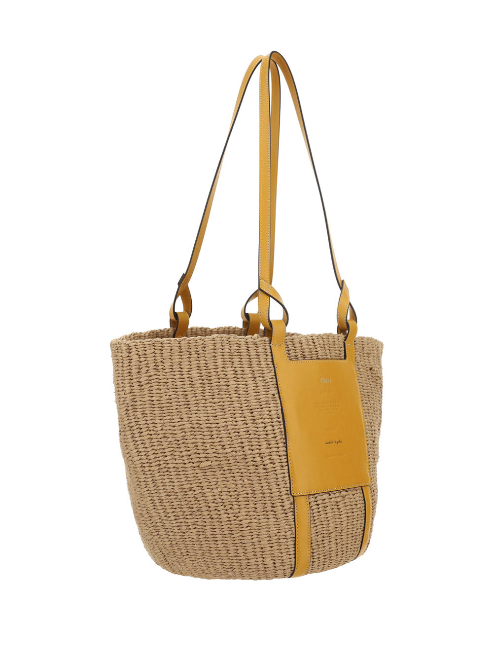 Large Basket in Fair Trade Paper & Shiny Calfskin - Natural / Yellow