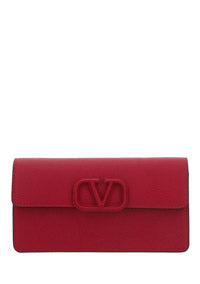 Vlogo Signature Grainy Calfskin Wallet With Chain - Blossom