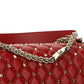 Rockstud Spike Calfskin Shoulder Bag - Red