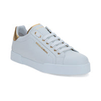 Calfskin Nappa Portofino Sneakers with Lettering Logo - White / Gold