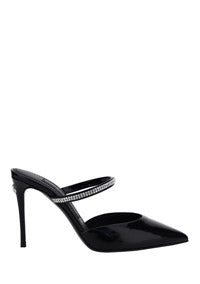 Polished Calfskin Mules With Embroidery - Black
