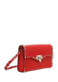 Small Rockstud Grainy Calskin Crossbody Bag - Rouge Pur