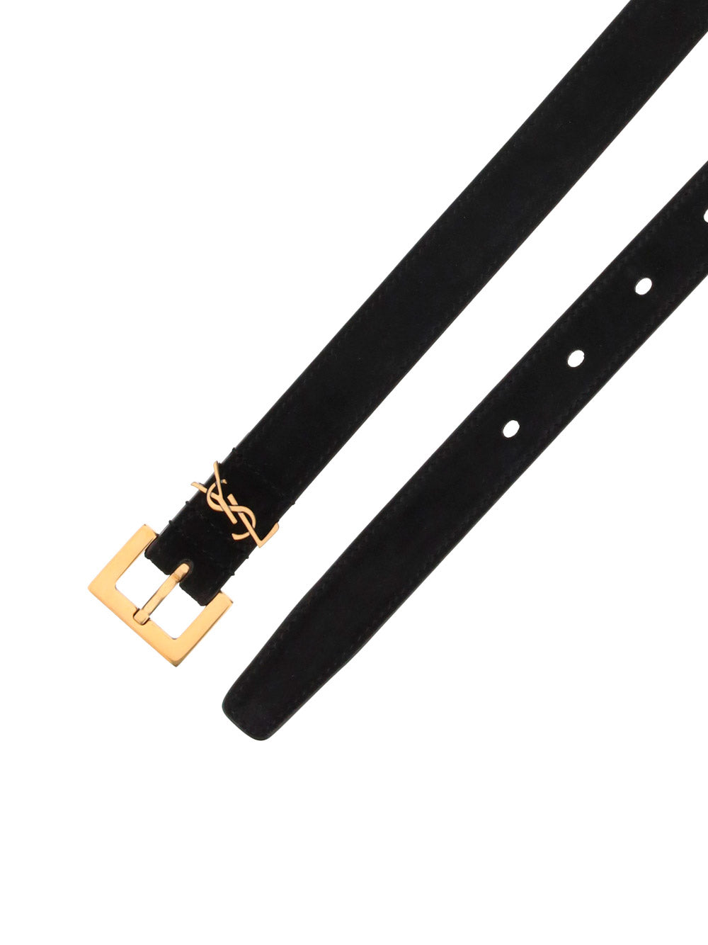 Monogram Thin Belt With Square Buckle In Suede - Black