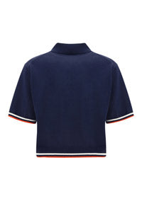 Cropped Silk and Cotton Polo Shirt - Navy