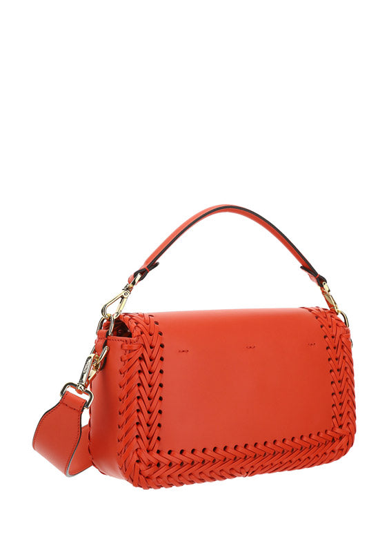 Medium Baguette Woven Leather Bag - Red