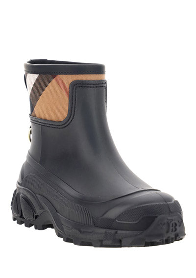 House Check Panel Rain Boots - Black
