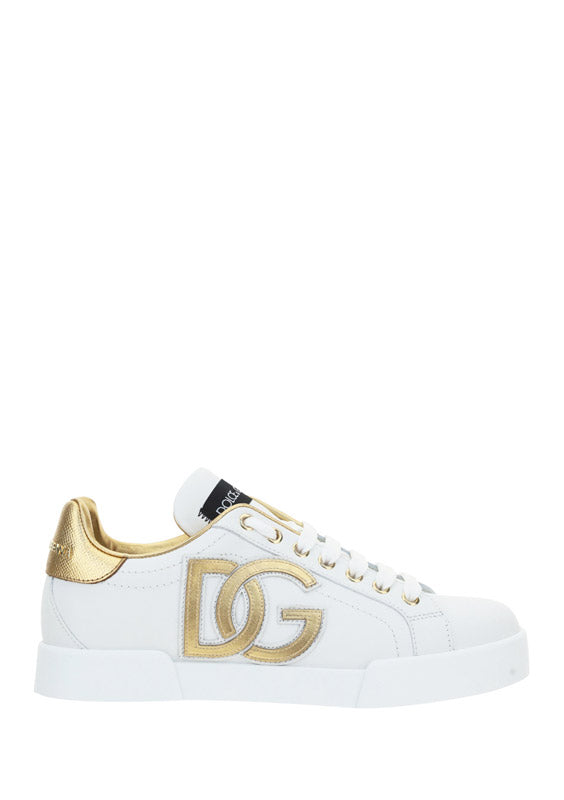 Calfskin Portofino Sneakers with DG Logo - White