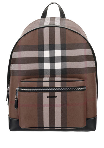 Check and Leather Backpack - Dark Birch Brown