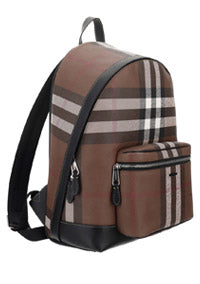 Check and Leather Backpack - Dark Birch Brown