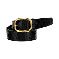 Frame Buckle Belt In Crocodile-Embossed Leather - Black