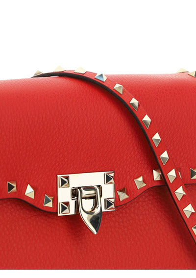 Small Rockstud Grainy Calskin Crossbody Bag - Rouge Pur