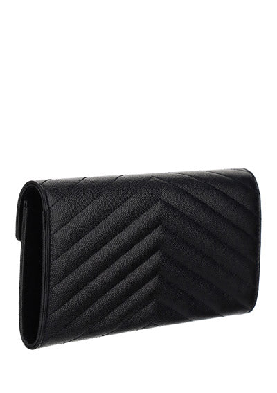 Cassandra Matelasse Large Flap Wallet In Grain De Poudre Embossed Leather - Black