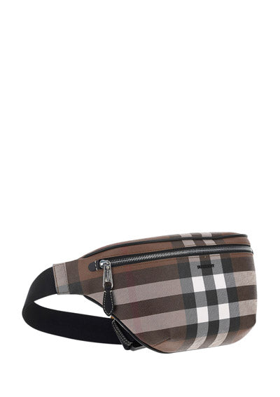 Check and Leather Bum Bag - Brown