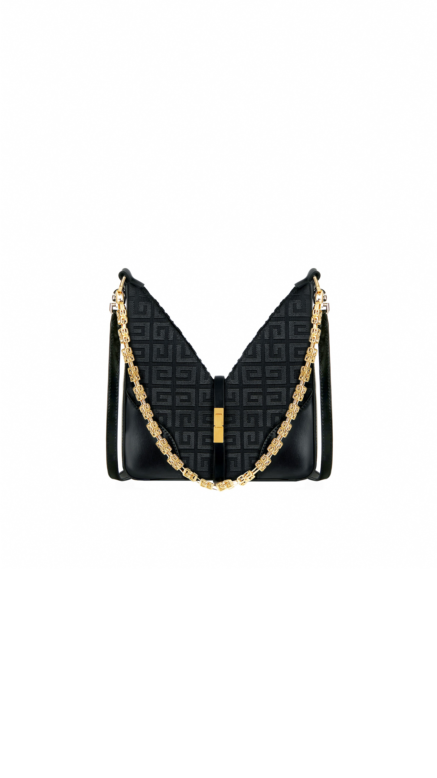 Mini Cut Out Bag in 4g eEmbroidered Canvas With Chain - Black