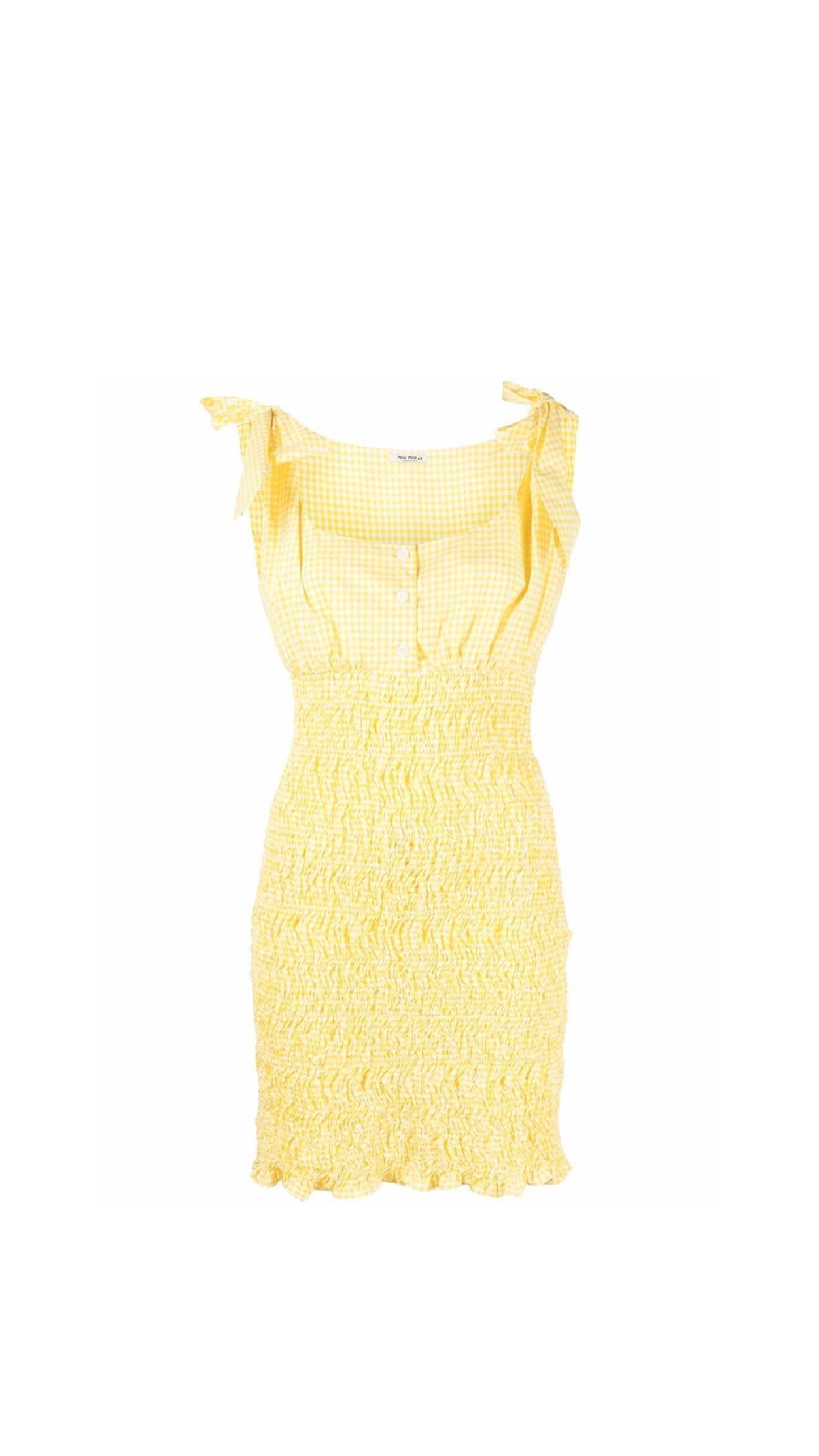 Rouched Cotton Dress - Yellow