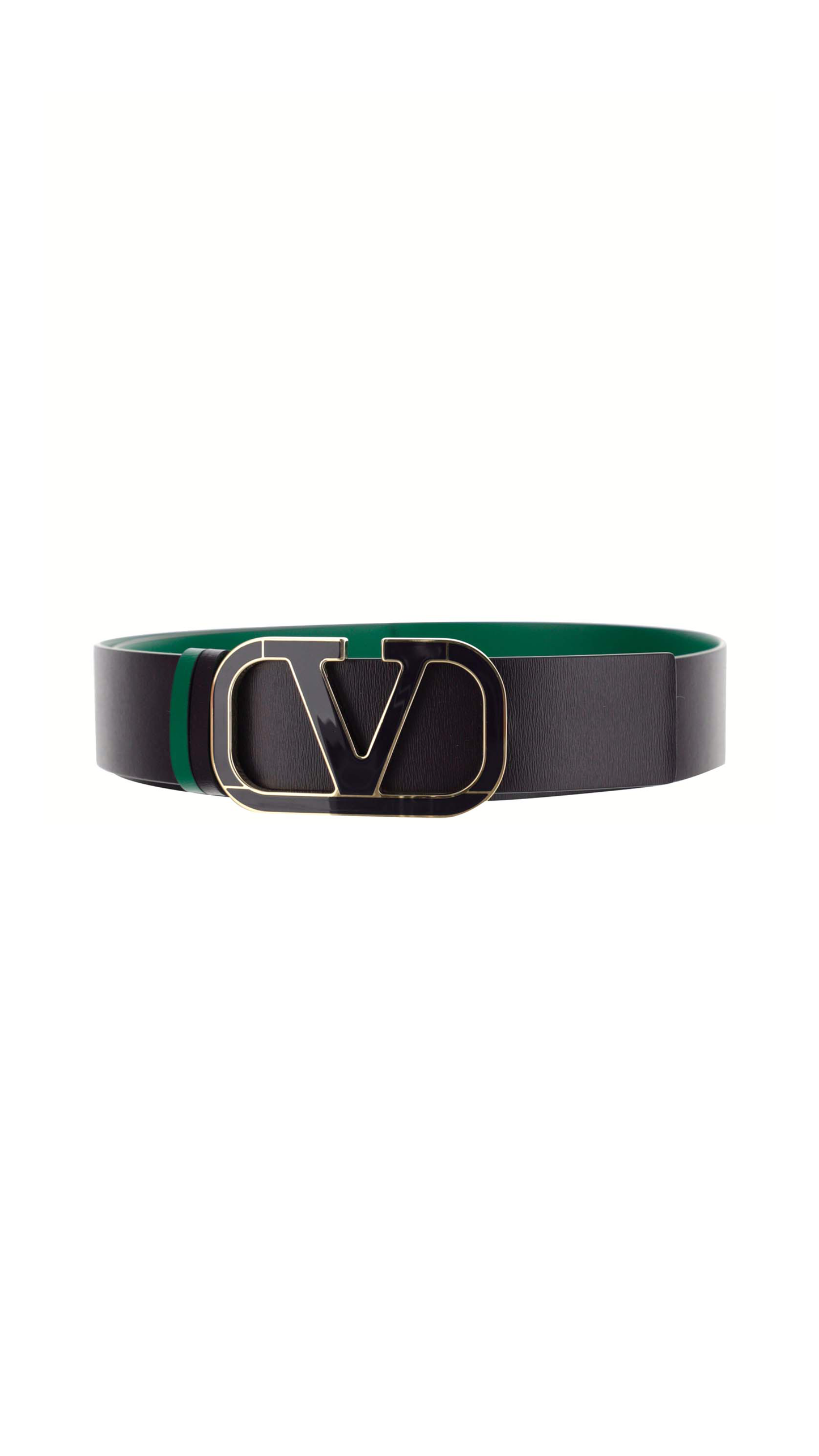 VLogo Signature Belt in Calfskin - Black / Green.