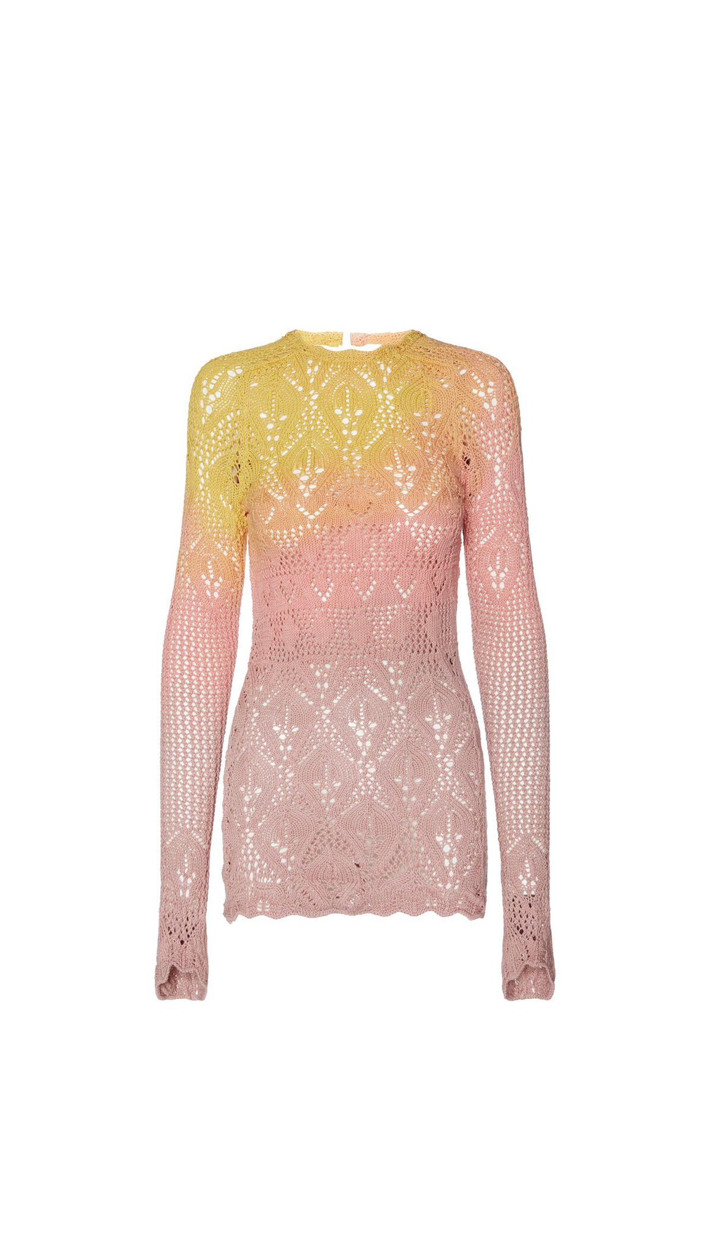 Asymmetric Tie-dye Mini Dress in Cotton Crochet - Pink / Yellow