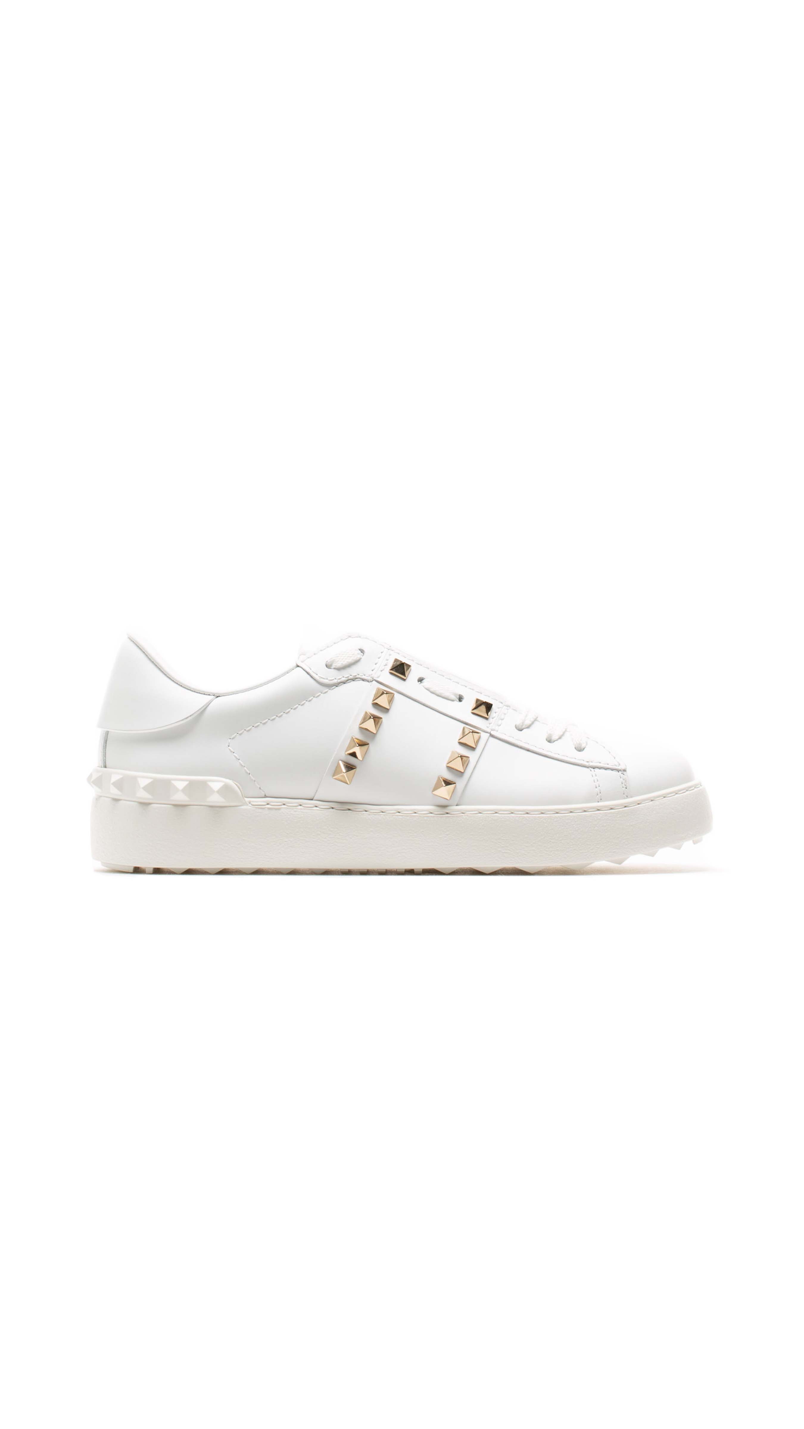 Rockstud Untitled Calfskin Sneaker - White