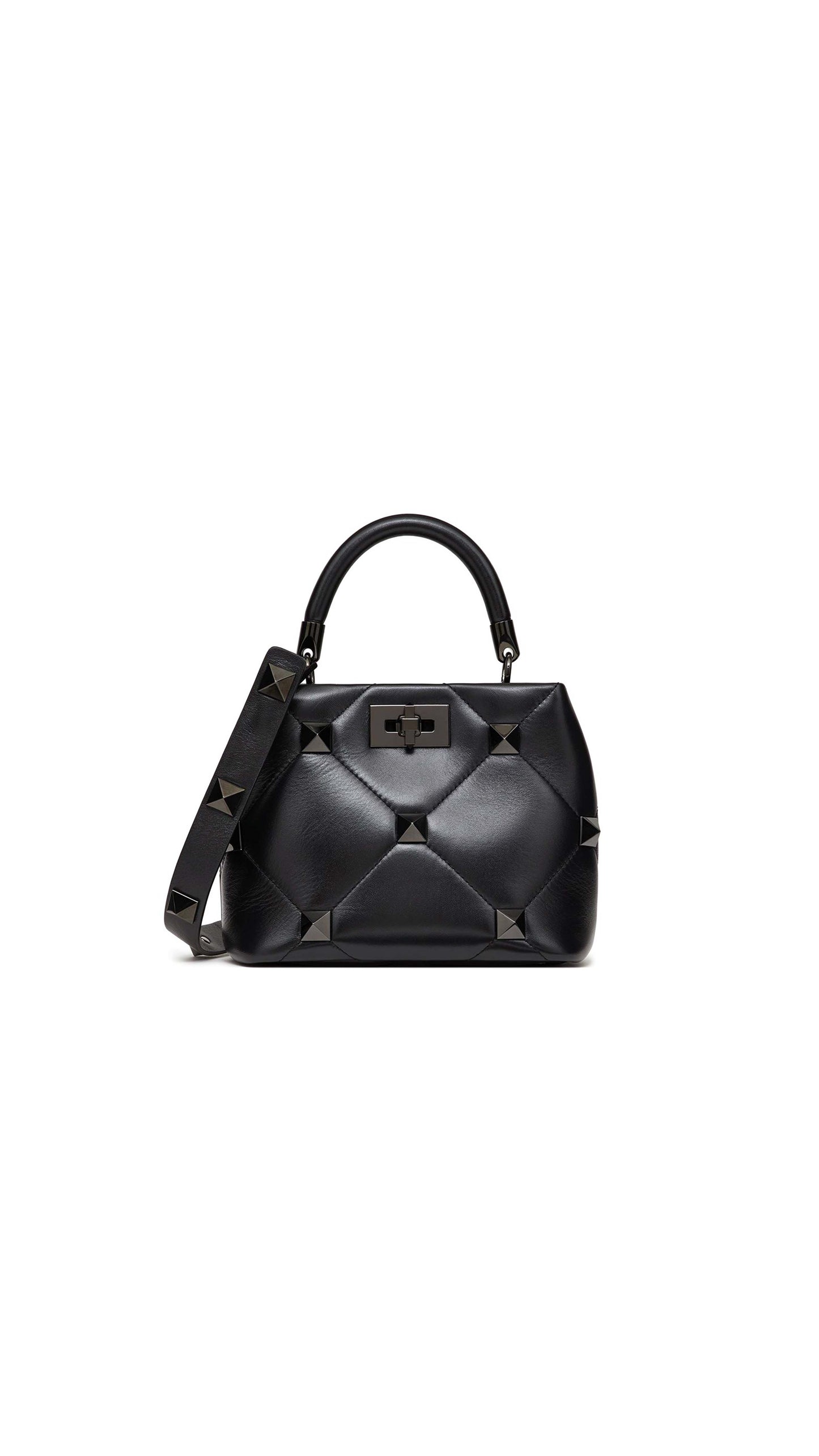 Small Roman Stud The Handle Bag in Nappa with Tonal Studs - Black