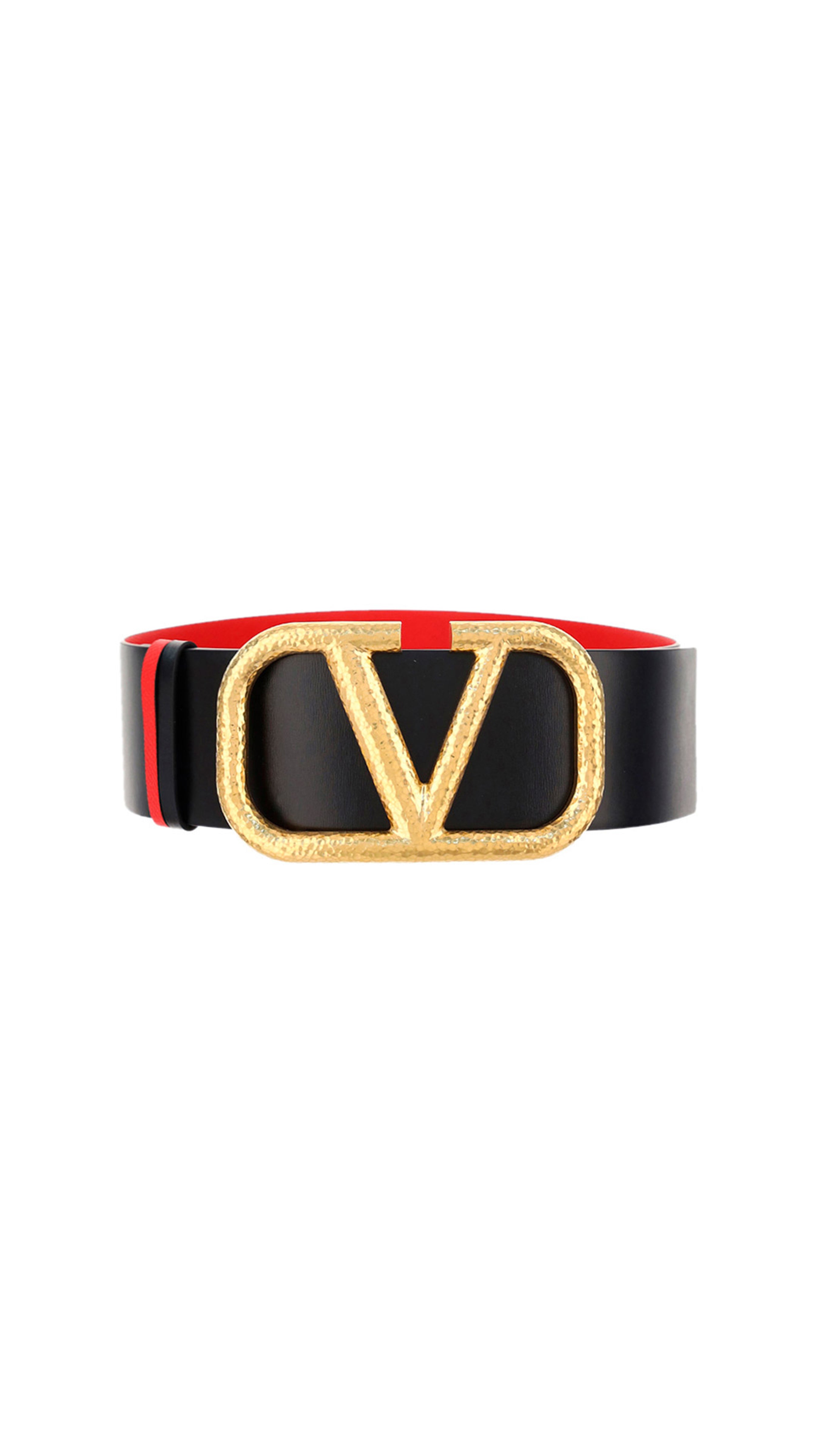 VLogo Signature Reversible Belt In Glossy and Grainy Calfskin Leather 70mm - Black