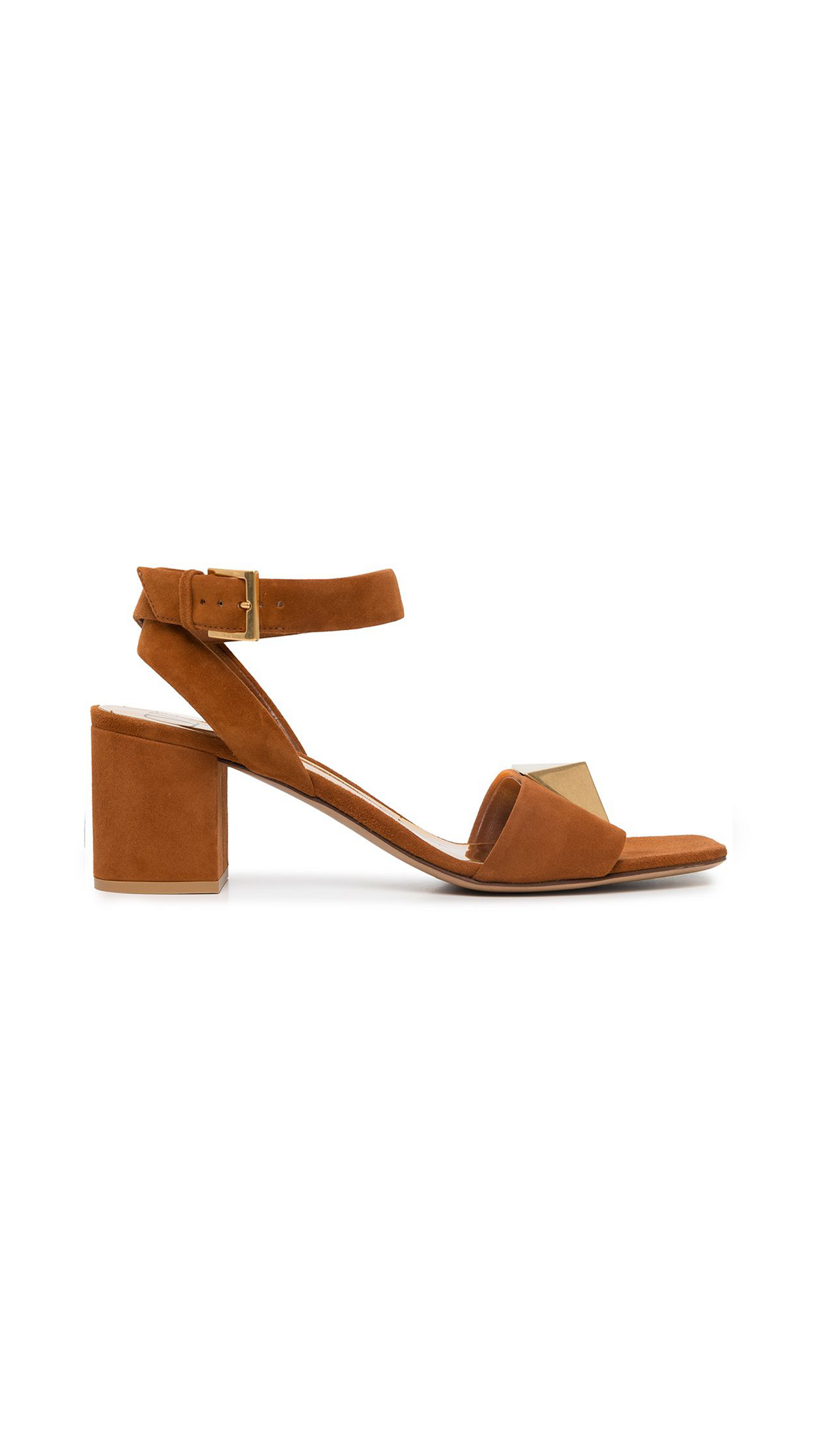One Stud Sandal in Suede With Maxi Stud - Saddle Brown
