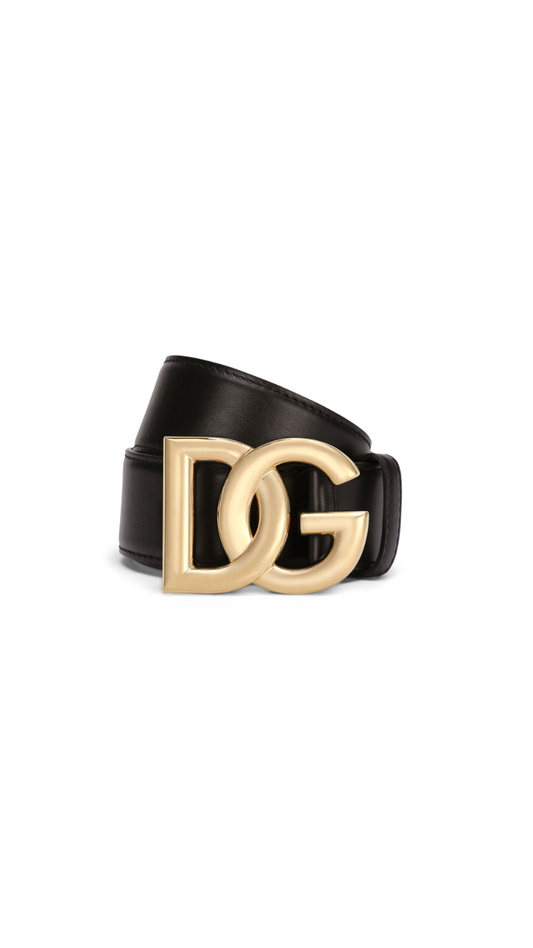 Calfskin Belt With DG Logo - Black