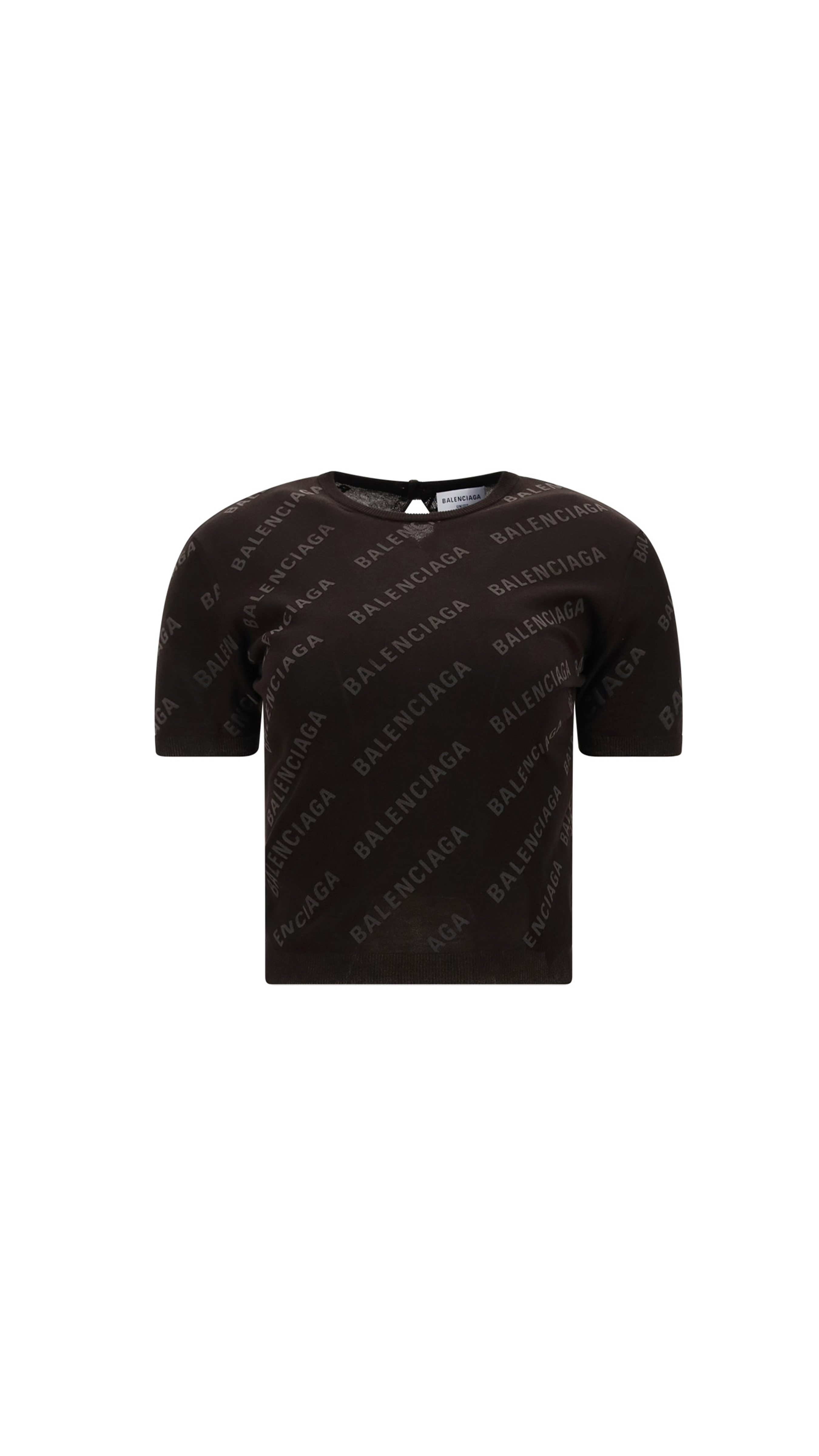 Mini Allover Logo Short Sleeve Crop Sweater - Black