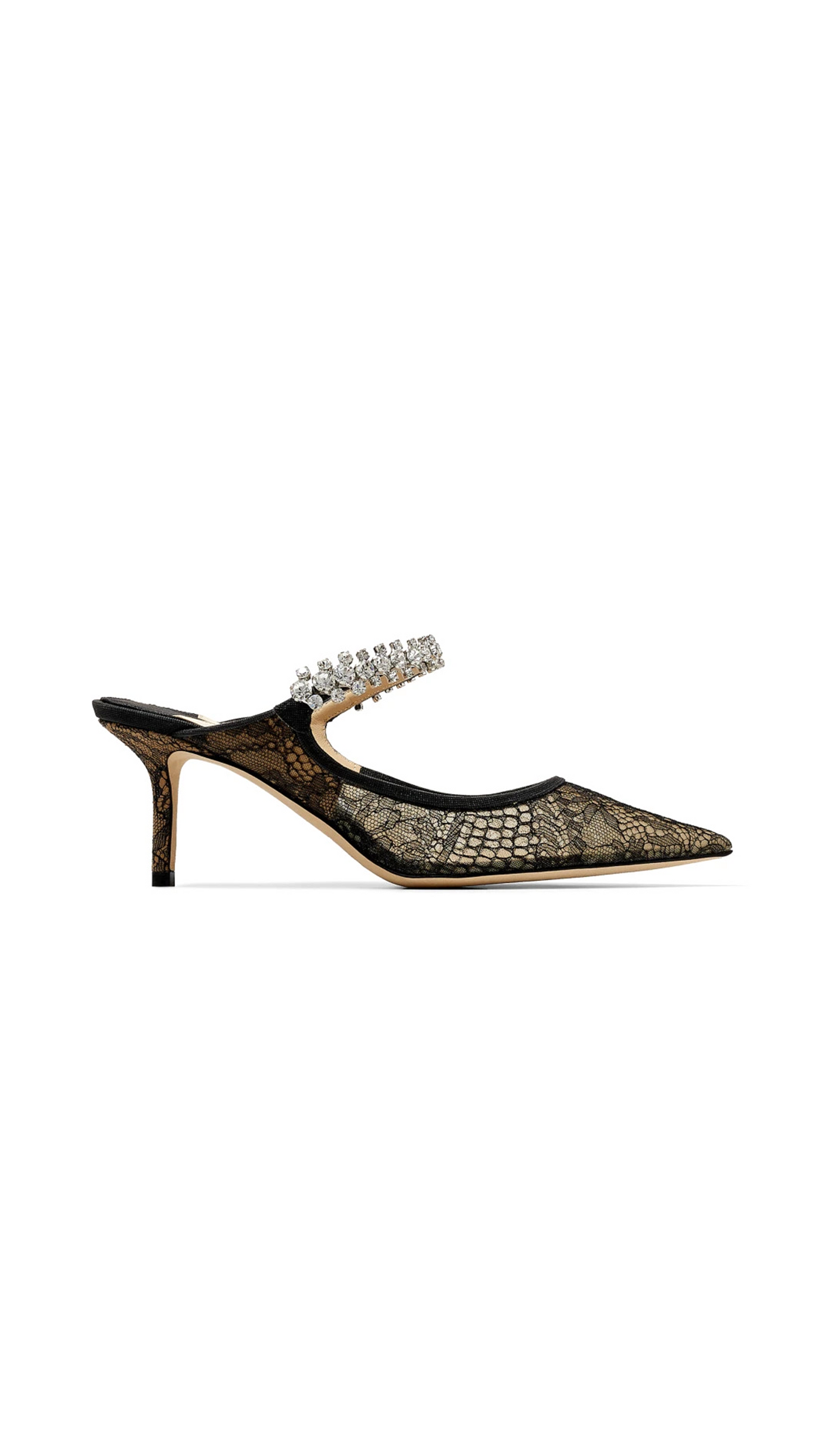 Bing 65 Metallic Lace and Glitter Pumps with Crystal Strap - Black