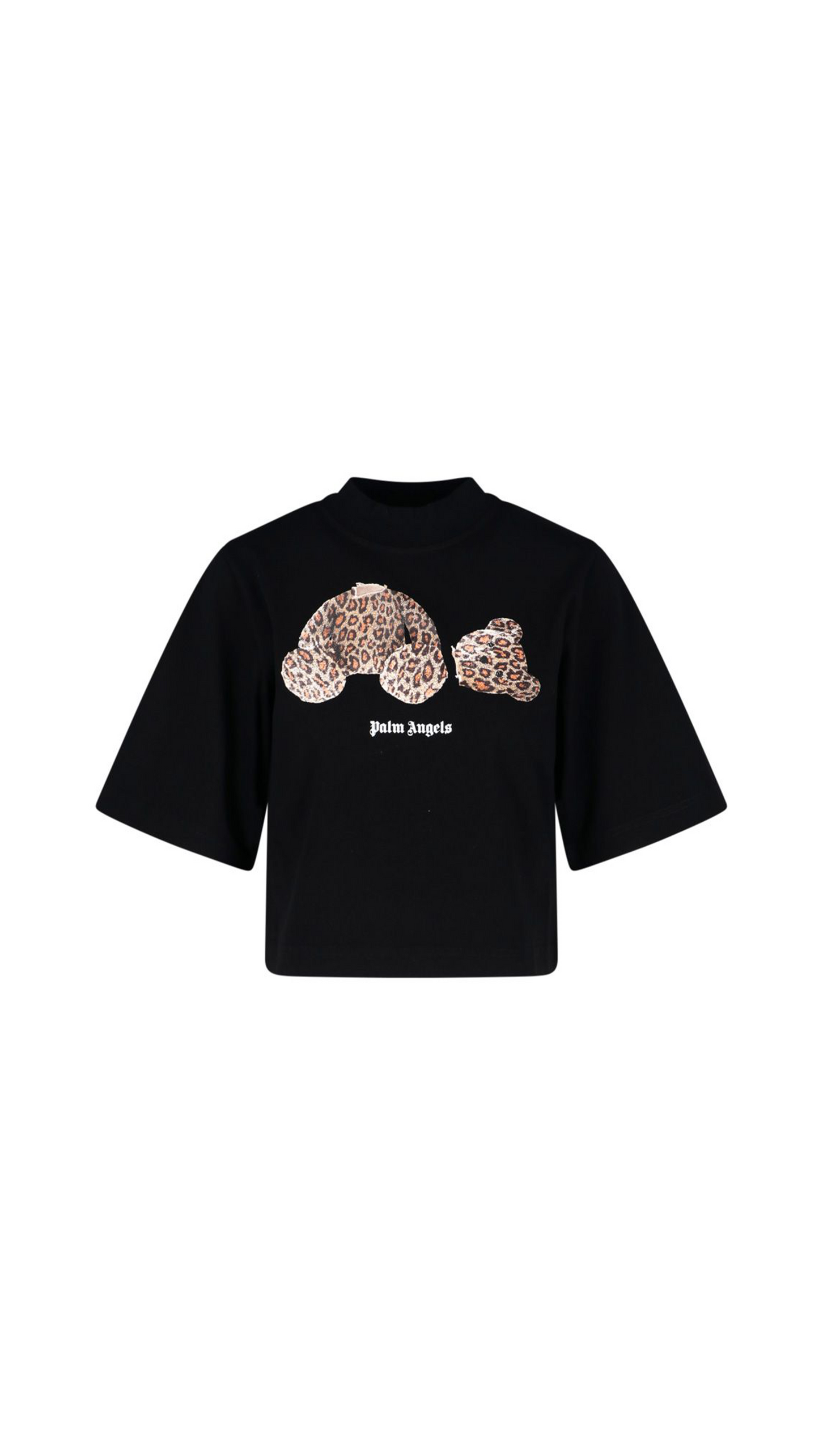 Leopard Bear Cropped T-Shirt - Black
