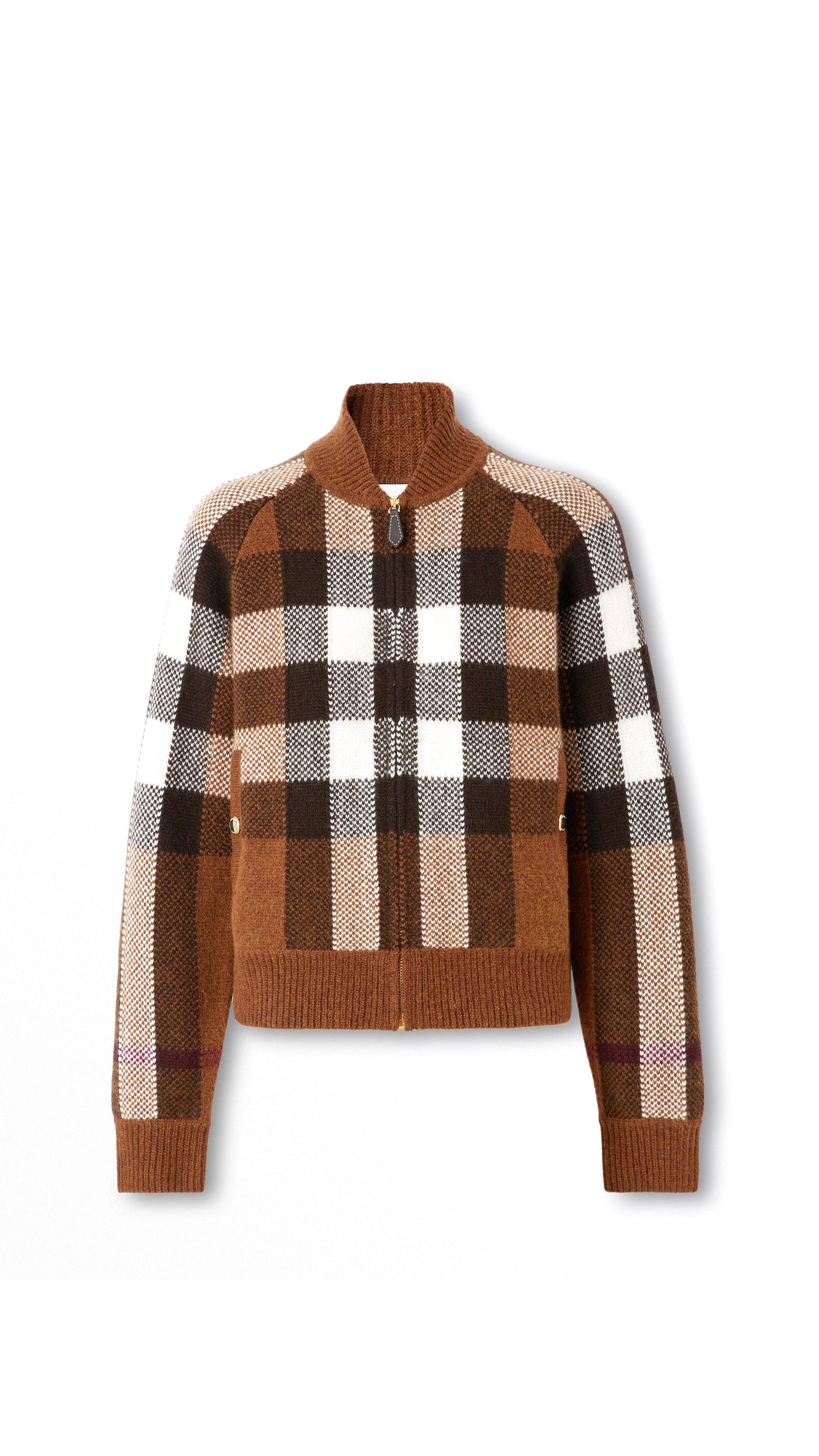 Check Intarsia Wool Cashmere Bomber Jacket - Dark Birch Brown