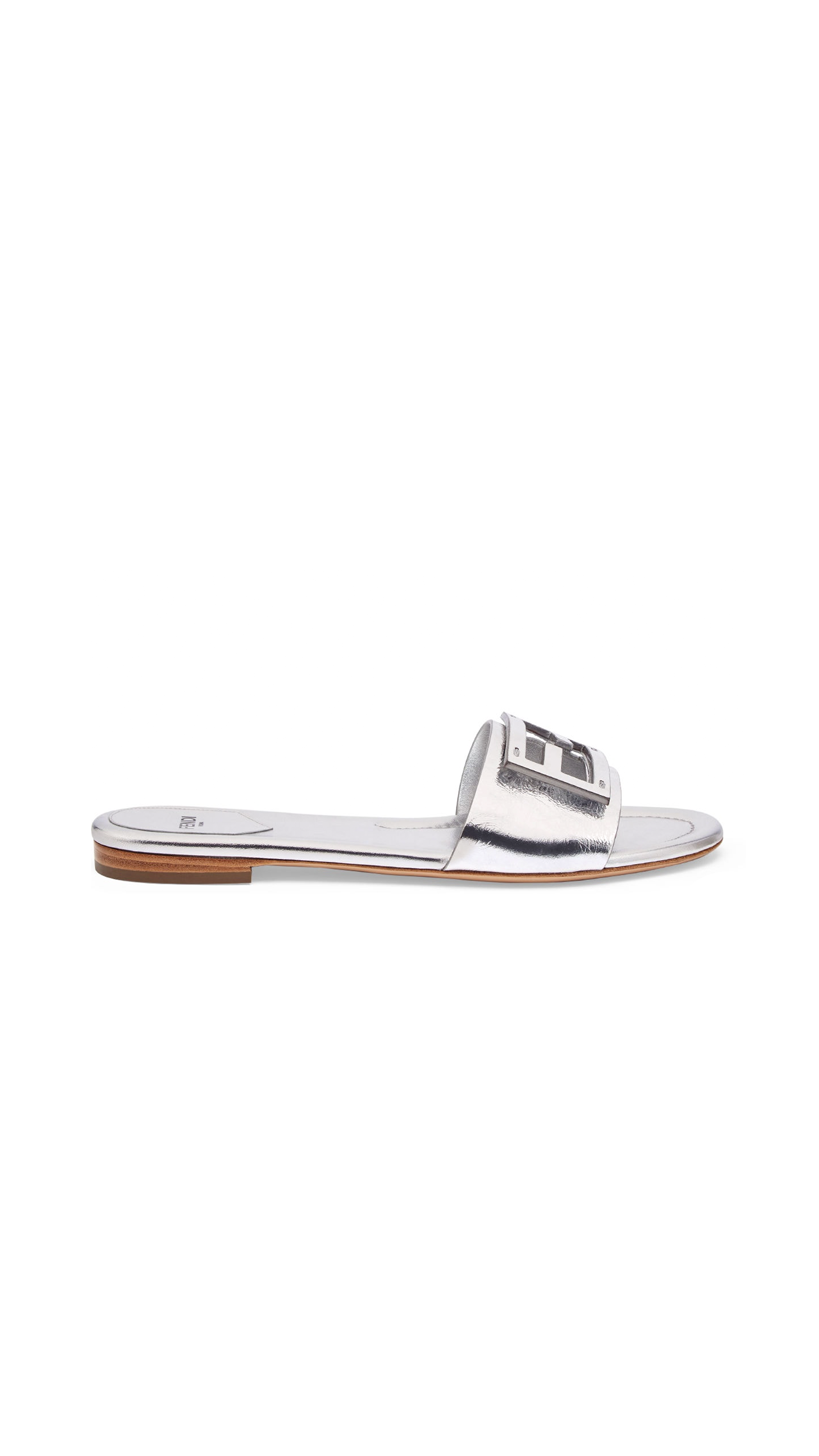 Baguette Nappa Leather Slides - Silver