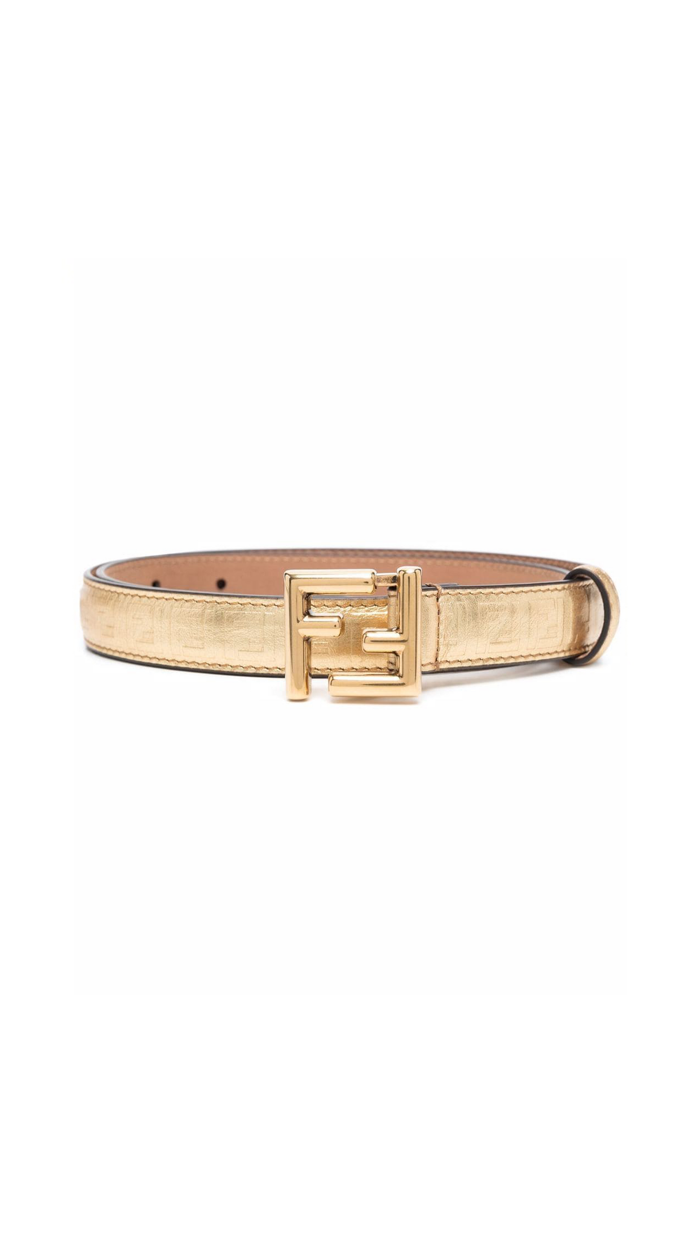 Thin Belt With Loop and FF Stud Buckle - Gold