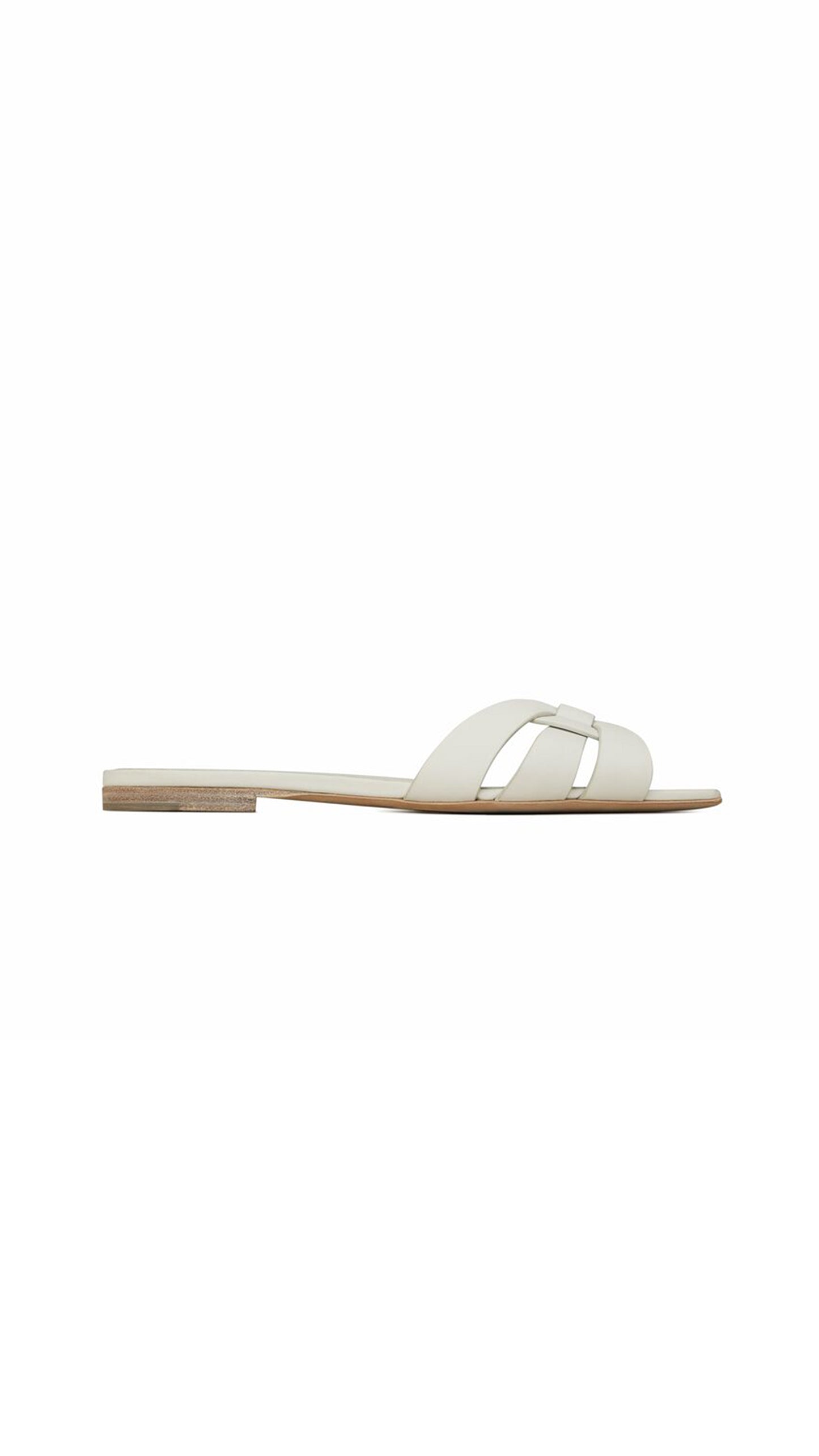 Tribute Flat Mules in Smooth Leather - White