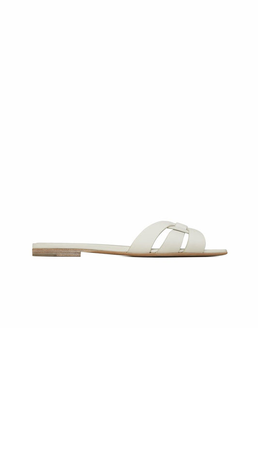 Tribute Flat Mules in Smooth Leather - White