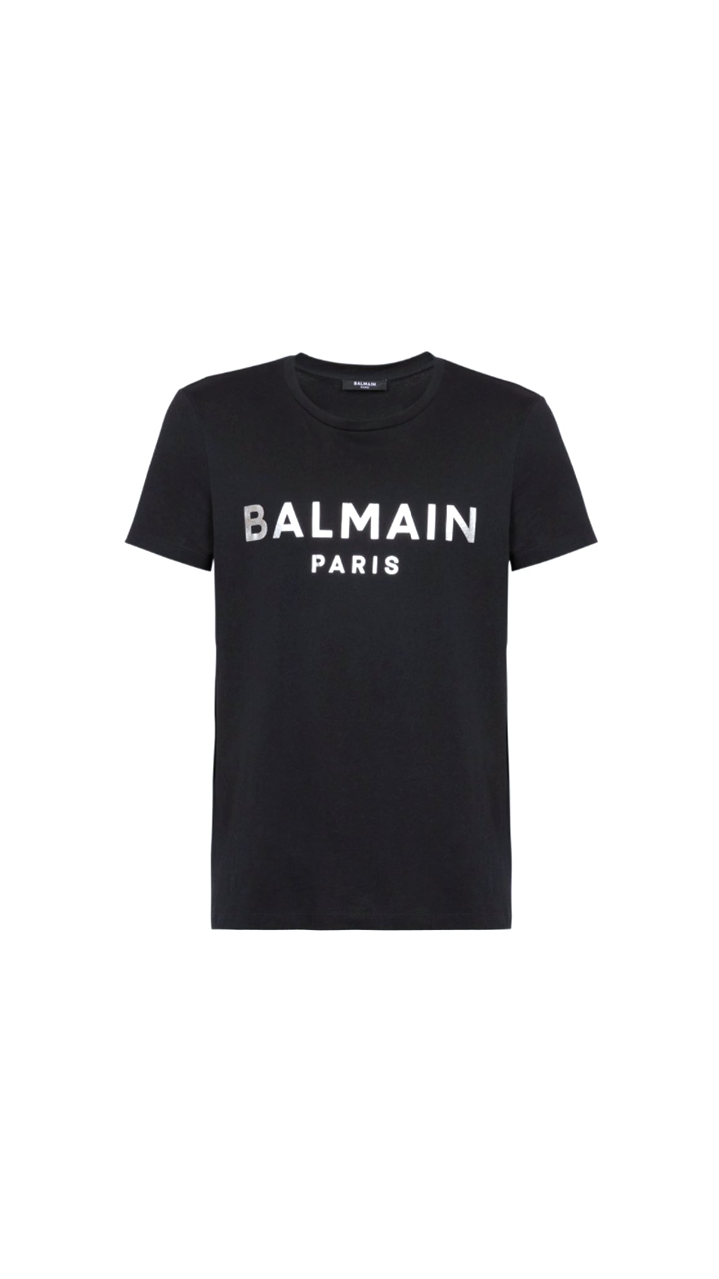 Cotton T-shirt with Balmain Paris Logo Print - Black