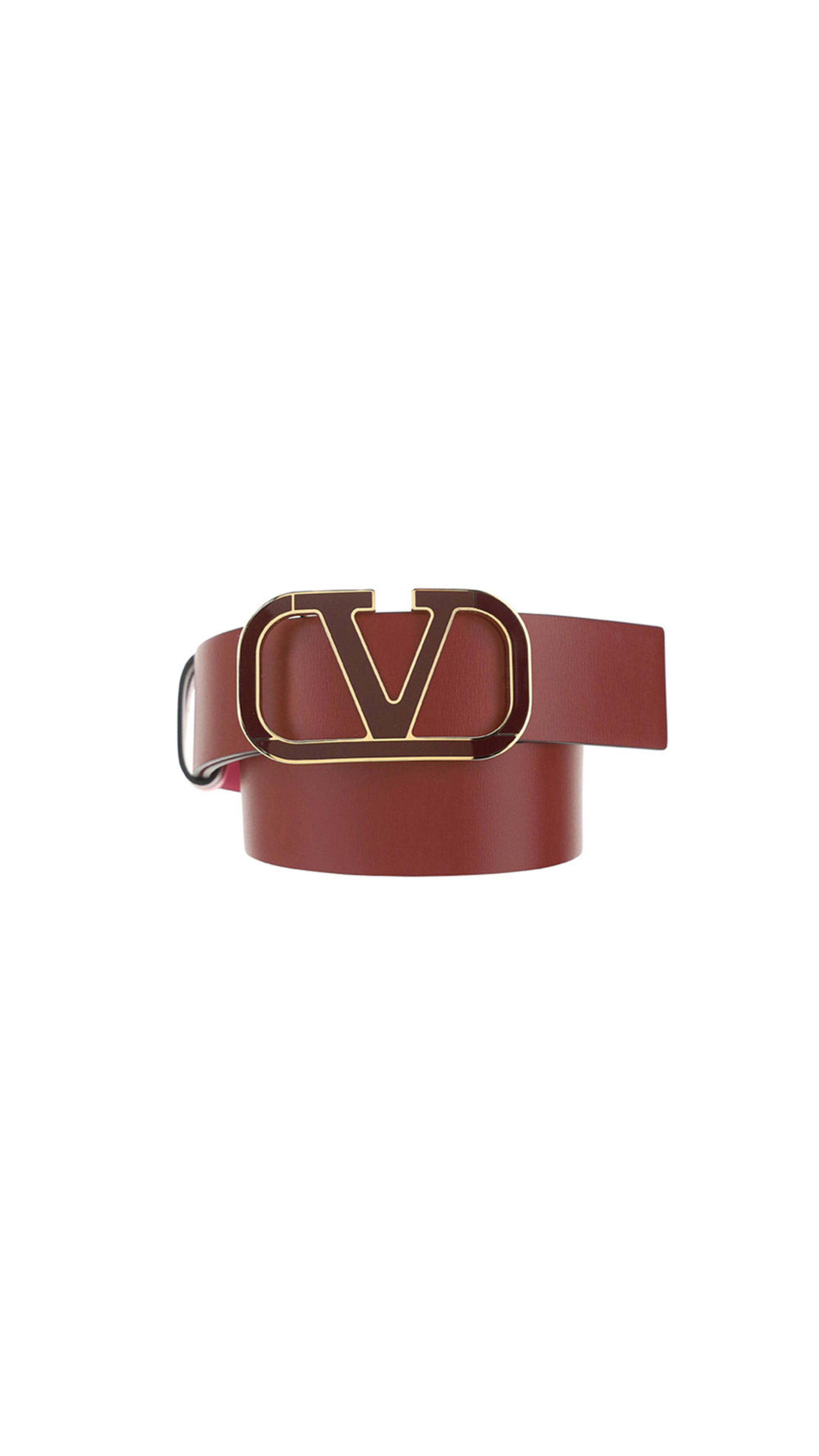 Reversible Vlogo Signature Belt In Shiny Calfskin 40MM - Red / Pink