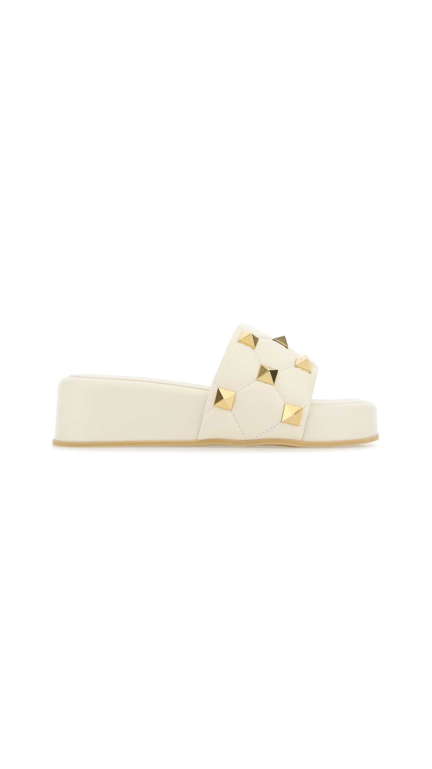 Roman Stud Flatform Slide Sandal In Quilted Nappa - Ivory