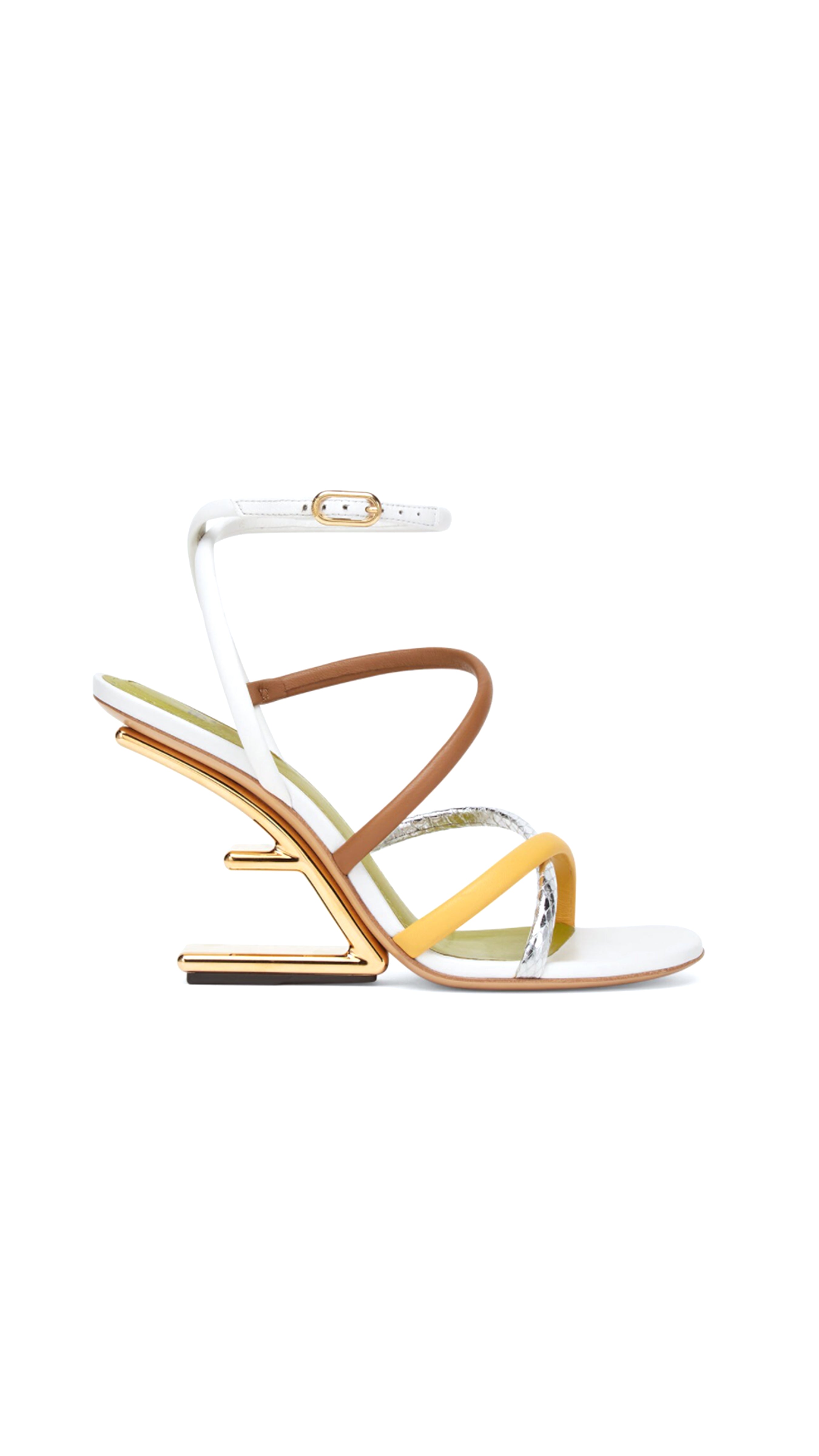 White Nappa Leather High-Heeled Sandals - Brown / White