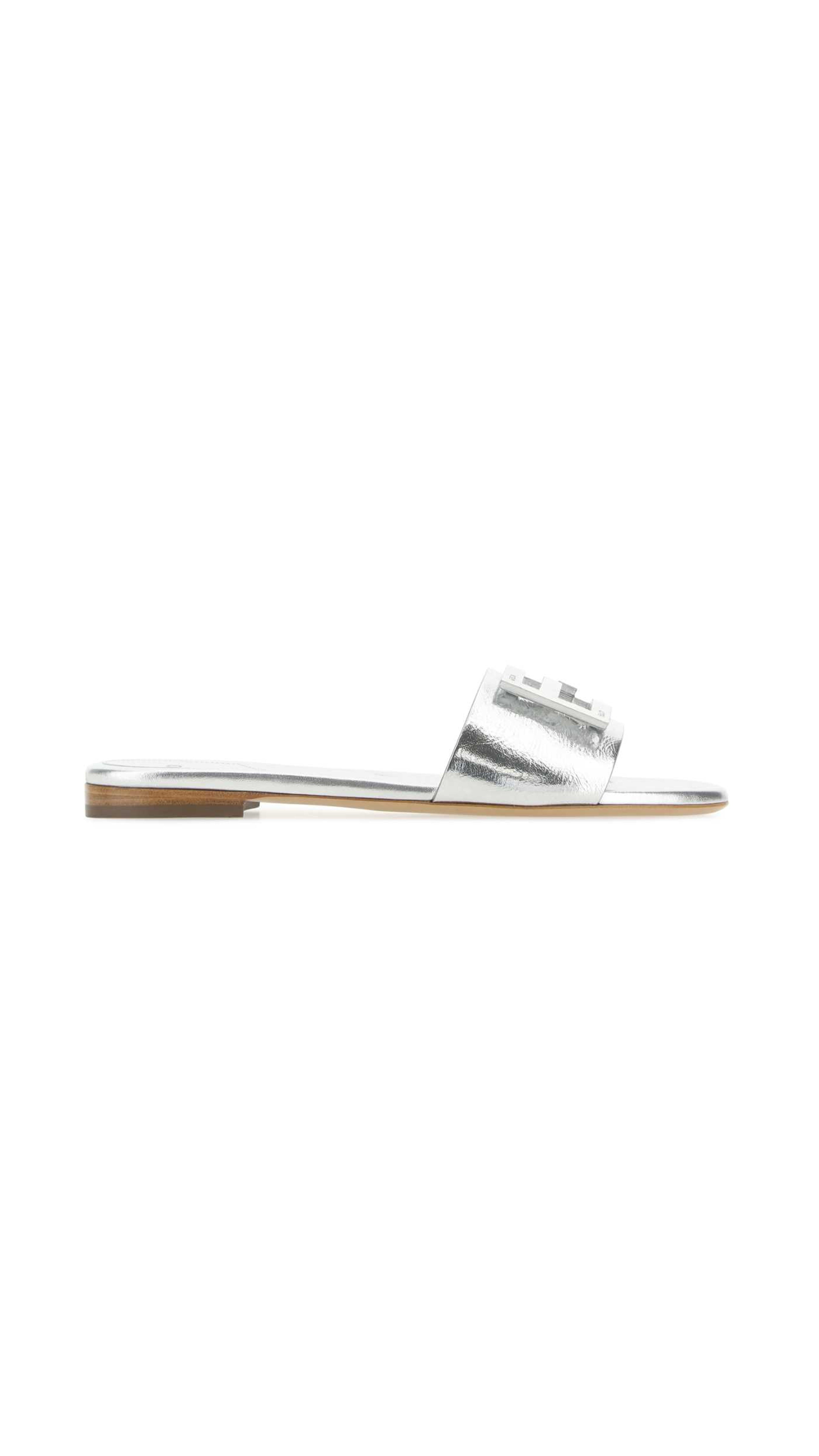 Baguette Nappa Leather Slides - Silver