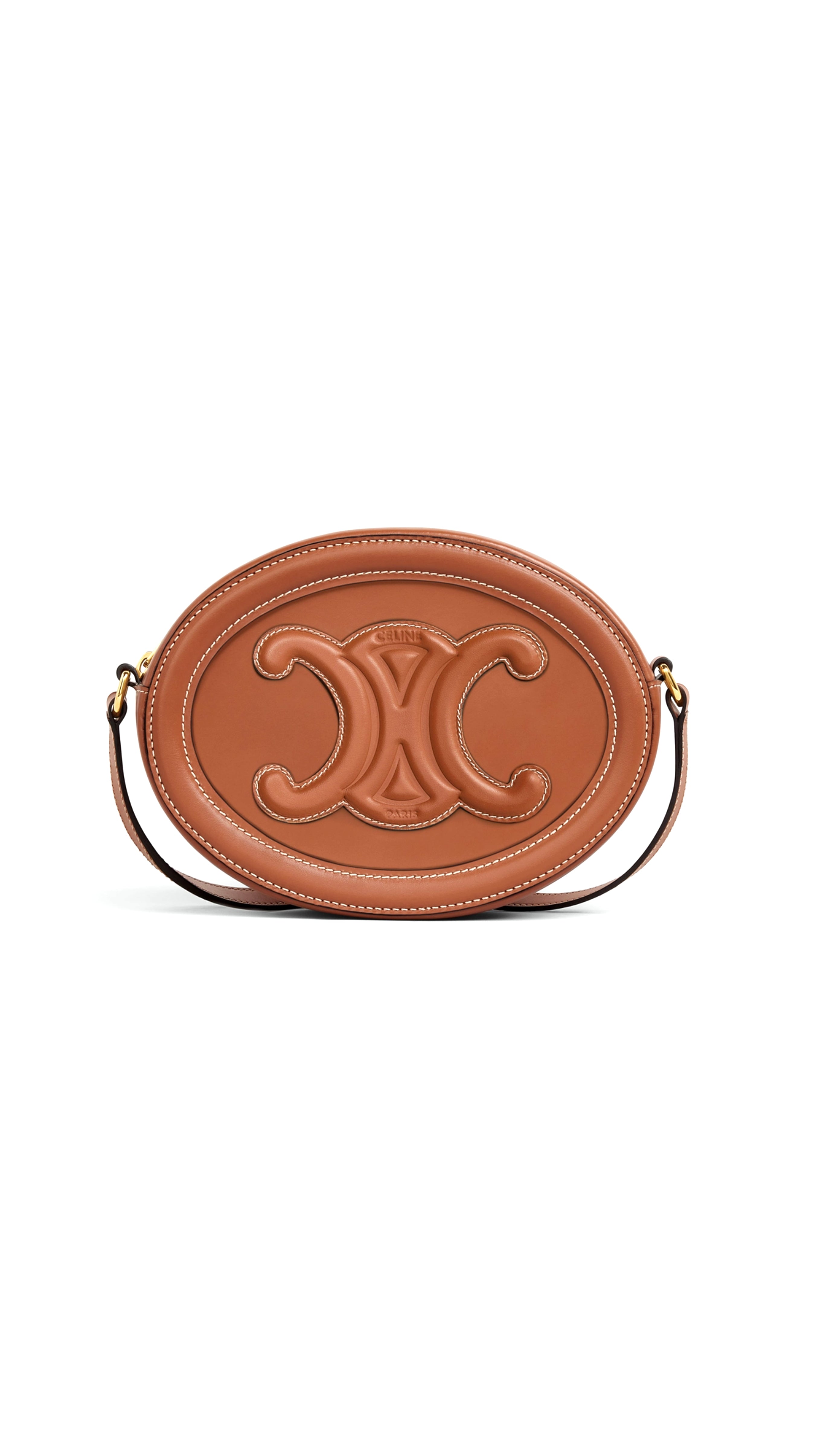 CROSSBODY OVAL PURSE CUIR TRIOMPHE IN SMOOTH CALFSKIN - Tan