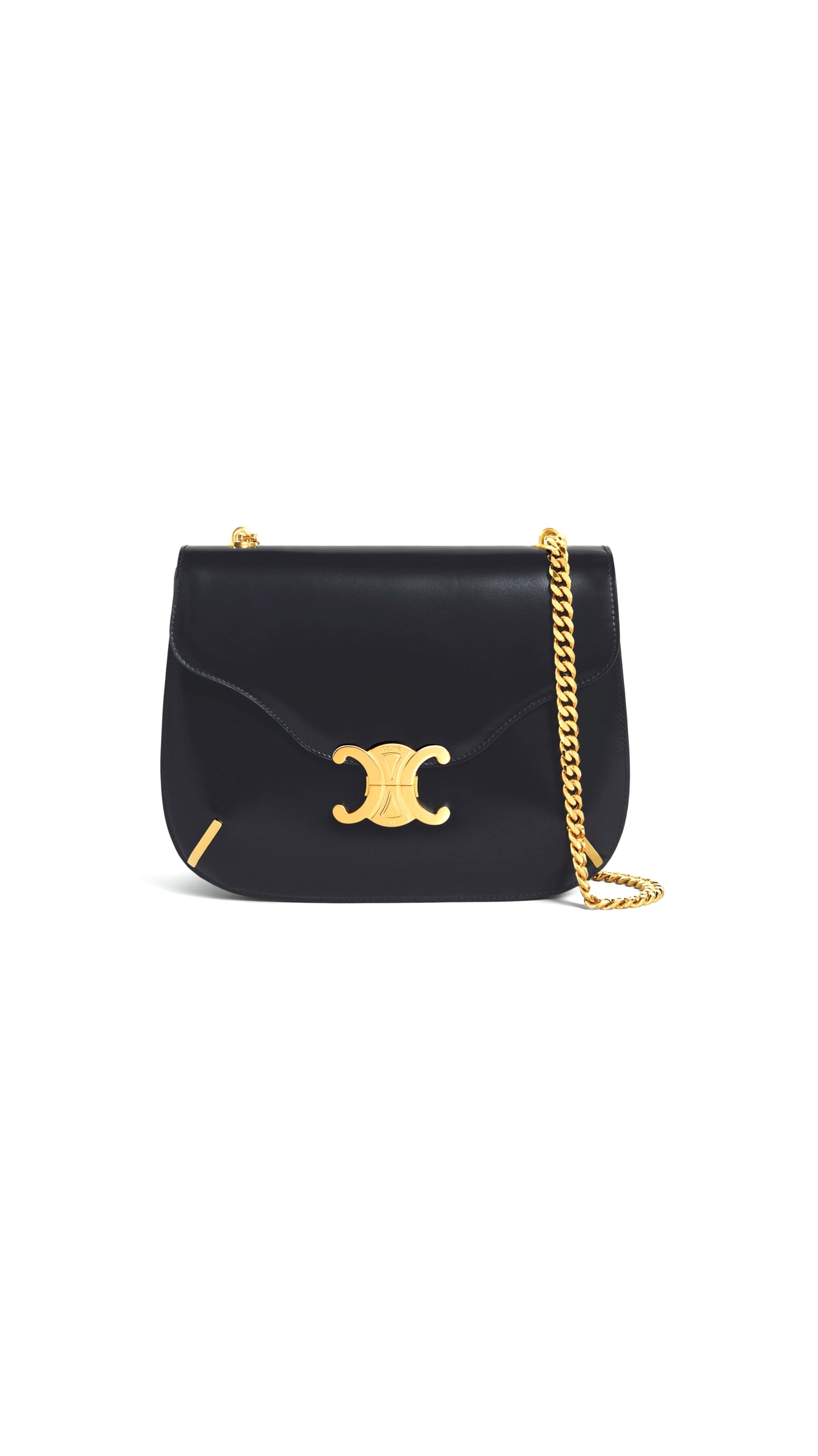 Chain Besace Triomphe In Shiny Calfskin - Black